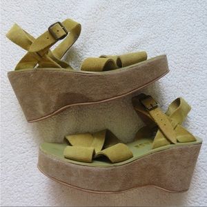 Kork Ease Green Suede Platform Wedge Sandals 39 8.5